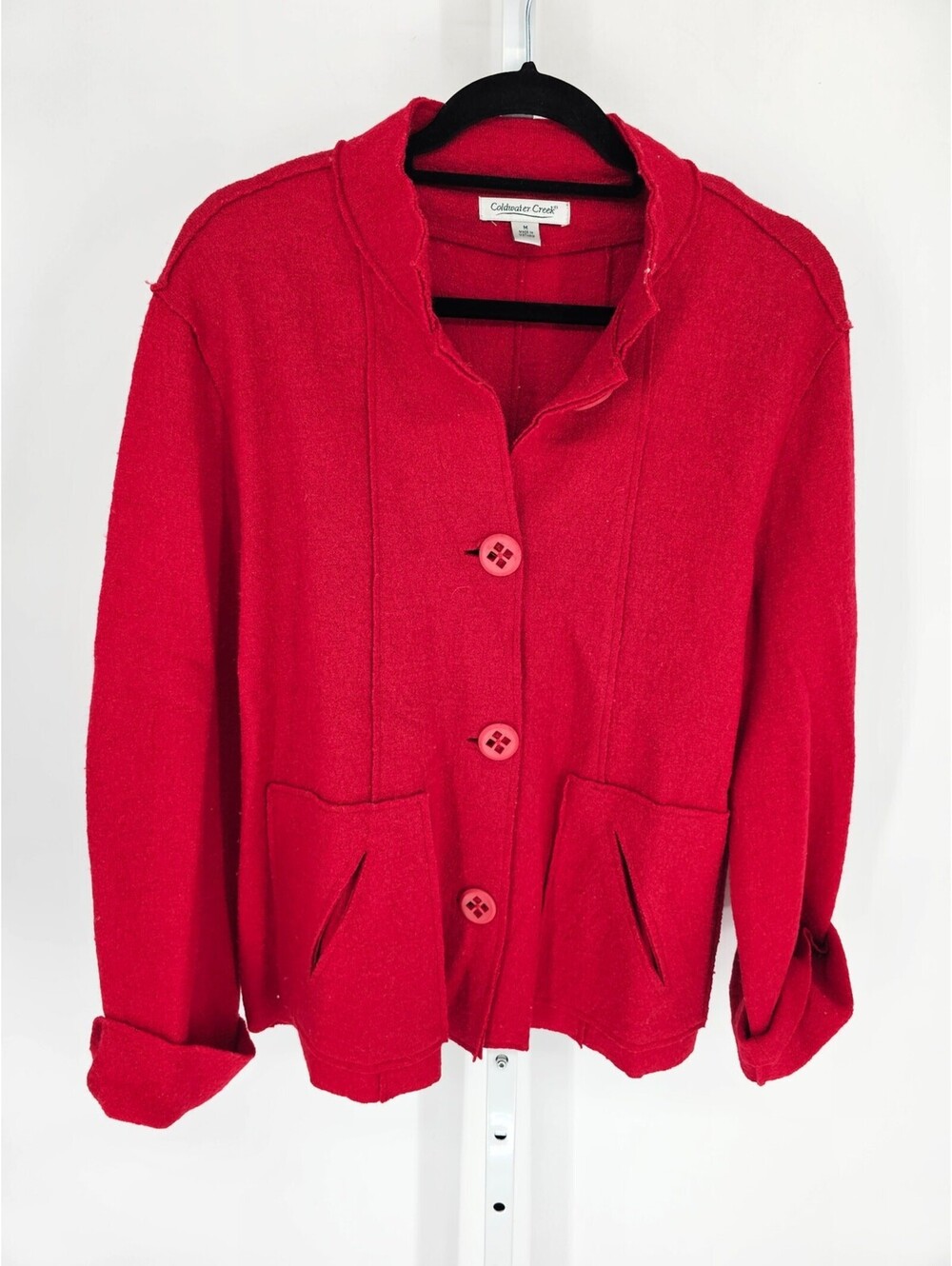 Coldwater Creek Womens Sz M Wool Blend Button Up Jacket Cherry Red